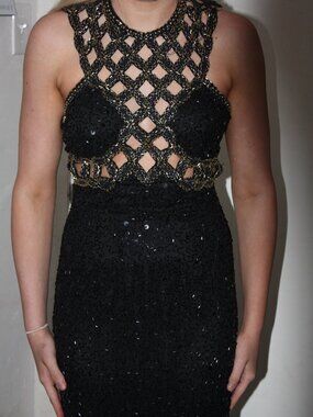 Sz 6 Black / Gold Sparkle - Alyce Dress